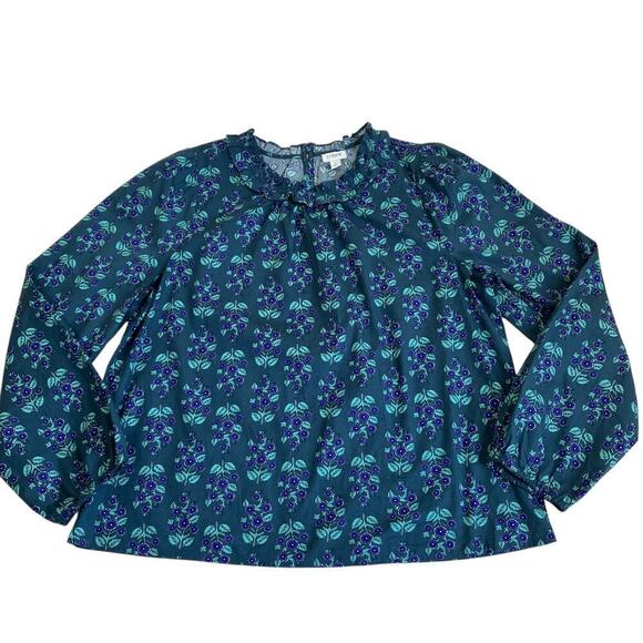 J. Crew Long-sleeve Ruffleneck Poplin Blouse Floral Print Cottagecore Modest Lg - Picture 13 of 16